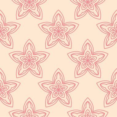 Bej renkli arka plan üzerinde kırmızı çiçekli süs. Tekstil ve duvar kağıtları için seamless modeli