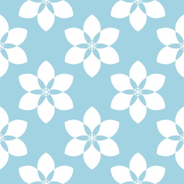Mavi zemin üzerine beyaz çiçek süsleme. Tekstil ve duvar kağıtları için seamless modeli