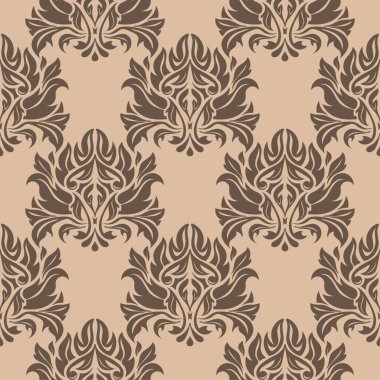 Kahverengi ve bej çiçekli süs. Tekstil ve duvar kağıtları için seamless modeli