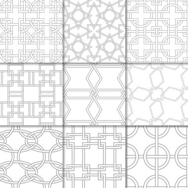 Işık gri geometrik süsler. Web, Tekstil ve duvar kağıtları için tarafsız Dikişsiz desen koleksiyonu