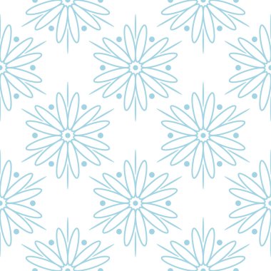 Beyaz zemin üzerine mavi çiçek süsleme. Tekstil ve duvar kağıtları için seamless modeli