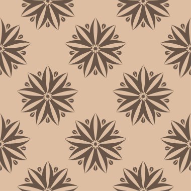 Bej renkli arka plan üzerinde kahverengi çiçek süsleme. Tekstil ve duvar kağıtları için seamless modeli