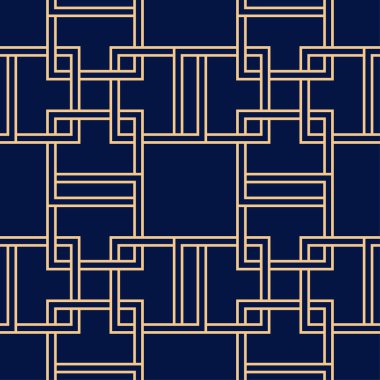Koyu mavi zemin üzerine altın geometrik yazdır. Web, Tekstil ve duvar kağıtları için seamless modeli
