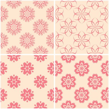 Çiçek desenleri. Dizi sorunsuz arka plan bej ve kırmızı. Vektör çizim