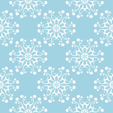 Mavi zemin üzerine beyaz çiçek süsleme. Tekstil ve duvar kağıtları için seamless modeli