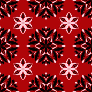 Çiçek seamless modeli. Duvar kağıtları ve Tekstil için kırmızı zemin üzerine siyah ve beyaz tasarım