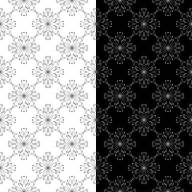 Siyah ve beyaz çiçek arka planlar. Tekstil ve duvar kağıtları için dikişsiz desen seti