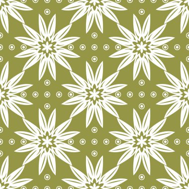 Beyaz çiçek zeytin yeşil zemin üzerine. Tekstil ve duvar kağıtları için seamless modeli