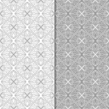 Gri ve beyaz geometrik süsler. Web, Tekstil ve duvar kağıtları için dikişsiz desen seti