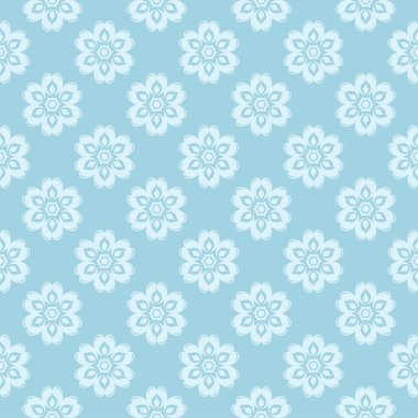 Mavi zemin üzerine beyaz çiçek desenli. Tekstil ve duvar kağıtları için sorunsuz süsleme