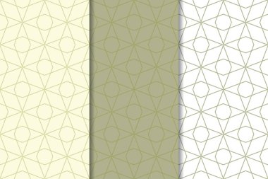 Zeytin yeşili ve beyaz geometrik süsler. Web, Tekstil ve duvar kağıtları için dikey Dikişsiz desen seti