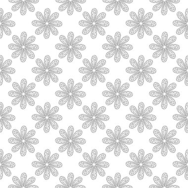 Beyaz arka plan üzerine açık gri çiçek süsleme. Tekstil ve duvar kağıtları için seamless modeli