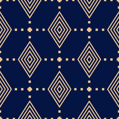 Altın mavi geometrik süsleme. Web, Tekstil ve duvar kağıtları için seamless modeli