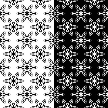 Siyah ve beyaz çiçek arka planlar. Tekstil ve duvar kağıtları için dikişsiz desen seti
