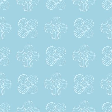 Mavi zemin üzerine beyaz çiçek tasarım. Tekstil ve duvar kağıtları için sorunsuz süsleme