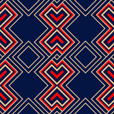 Geometrik seamless modeli. Renkli kırmızı bej ve mavi arka plan duvar kağıtları, Tekstil ve kumaş için