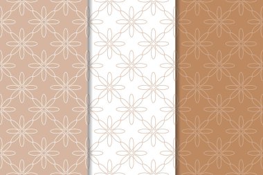 Kahverengi çiçek arka planlar. Tekstil ve duvar kağıtları için dikişsiz desen seti