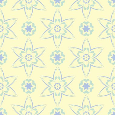 Çiçek seamless modeli. Bej renkli arka plan duvar kağıtları, Tekstil ve kumaş için mavi ve yeşil ışık çiçek öğeleri ile