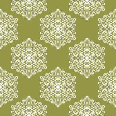 Zeytin yeşil zemin üzerine beyaz çiçek tasarım. Tekstil ve duvar kağıtları için seamless modeli