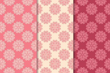 Kırmızı çiçekli süsler kümesi. Kiraz pembe dikey Dikişsiz desen. Duvar kağıdı arka plan