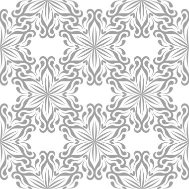 Beyaz arka plan üzerine açık gri çiçek süsleme. Tekstil ve duvar kağıtları için seamless modeli