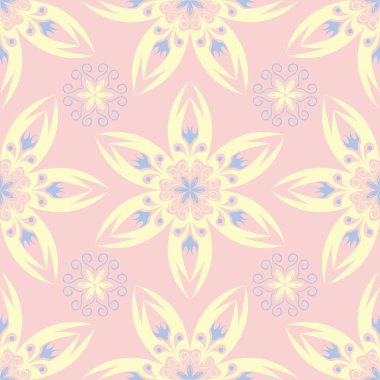 Çiçek sorunsuz arka plan. Duvar kağıtları, Tekstil ve kumaş için pembe, mavi ve sarı çiçek deseni