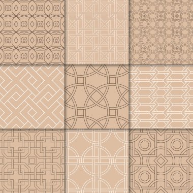 Kahverengi Bej geometrik süsler. Web, Tekstil ve duvar kağıtları için dikişsiz desen koleksiyonu
