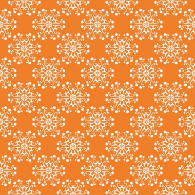 Turuncu zemin üzerine beyaz çiçek süsleme. Tekstil ve duvar kağıtları için seamless modeli
