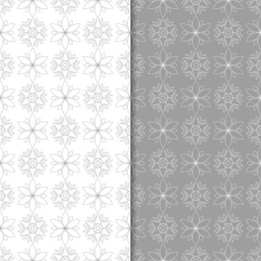 Beyaz ve gri arka plan çiçek kümesi. Tekstil ve duvar kağıtları için dikişsiz desen