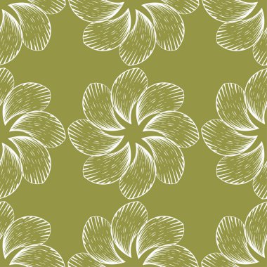 Zeytin yeşil zemin üzerine beyaz çiçek süsleme. Tekstil ve duvar kağıtları için seamless modeli