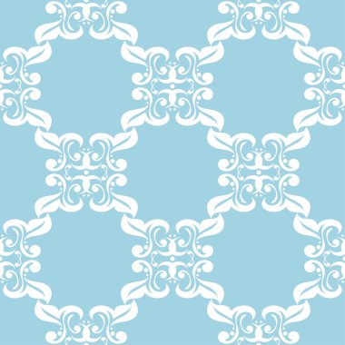 Mavi zemin üzerine beyaz çiçek süsleme. Tekstil ve duvar kağıtları için seamless modeli