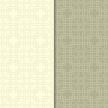 Zeytin yeşili geometrik süsler. Web, Tekstil ve duvar kağıtları için dikişsiz desen seti