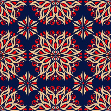 Çiçek seamless modeli. Duvar kağıtları, Tekstil ve kumaş için renkli kırmızı ve mavi arka plan