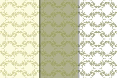 Zeytin yeşili çiçek arka planlar. Tekstil ve duvar kağıtları için dikişsiz desen seti