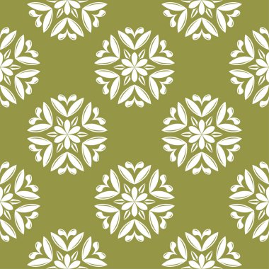 Zeytin yeşil zemin üzerine beyaz çiçek tasarım. Tekstil ve duvar kağıtları için seamless modeli