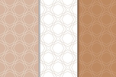 Kahverengi ve beyaz geometrik süsler. Web, Tekstil ve duvar kağıtları için dikişsiz desen seti