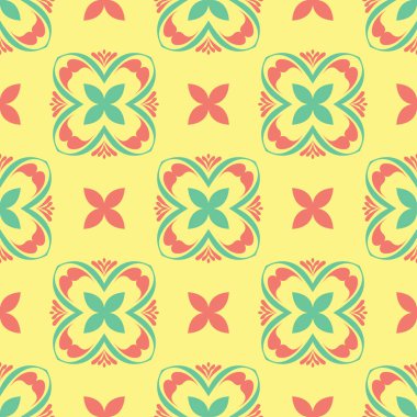 Çiçek seamless modeli. Arka plan duvar kağıtları, Tekstil ve kumaş için pembe ve yeşil çiçek öğeleri ile parlak renkli