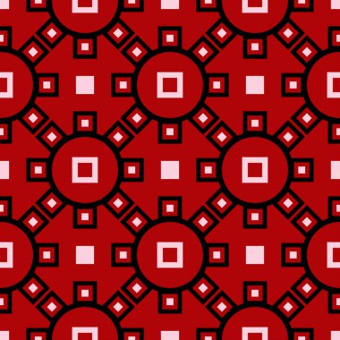 Geometrik seamless modeli. Kırmızı zemin üzerine siyah ve beyaz öğeleri. Dizayn Tekstil ve duvar kağıtları için 