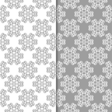 Beyaz ve gri çiçek arka planlar. Tekstil ve duvar kağıtları için dikişsiz desen seti