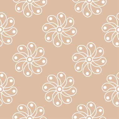 Bej renkli arka plan üzerinde beyaz çiçek tasarım. Tekstil ve duvar kağıtları için seamless modeli