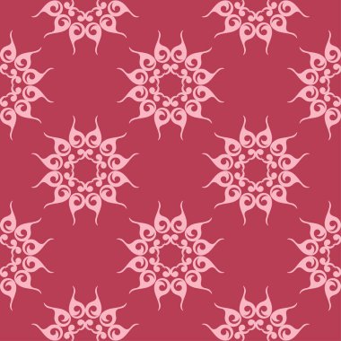 Kırmızı zemin üzerine çiçek süsleme. Tekstil ve duvar kağıtları için seamless modeli