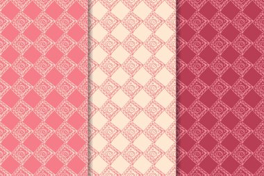 Kiraz kırmızısı geometrik süsler. Web, Tekstil ve duvar kağıtları için dikey Dikişsiz desen seti
