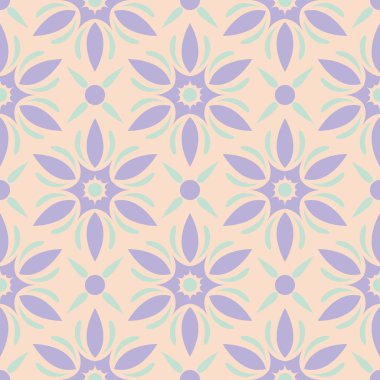 Çok renkli çiçek seamless modeli. Bej renkli arka plan duvar kağıtları, Tekstil ve kumaş için mor ve mavi çiçek öğeleri ile