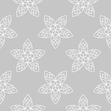 Gri arka plan üzerinde beyaz çiçek süsleme. Tekstil ve duvar kağıtları için seamless modeli