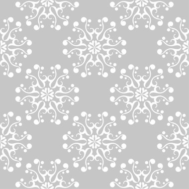 Gri arka plan üzerinde beyaz çiçek süsleme. Tekstil ve duvar kağıtları için seamless modeli