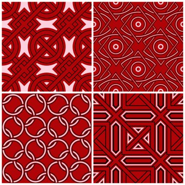 Kırmızı sorunsuz arka plan duvar kağıtları, Tekstil ve kumaş için siyah ve beyaz geometrik desenlerle