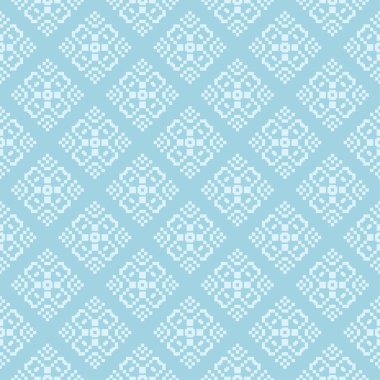 Mavi zemin üzerine beyaz çiçek desenli. Tekstil ve duvar kağıtları için sorunsuz süsleme