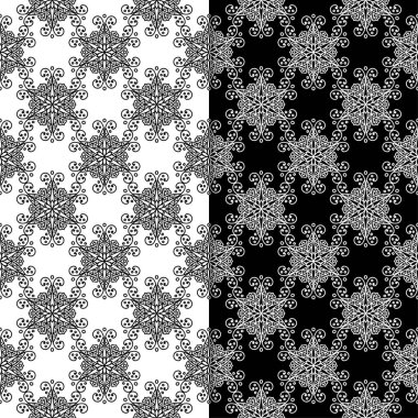 Siyah ve beyaz çiçek arka planlar. Tek renkli Dikişsiz desen Tekstil ve duvar kağıtları için set