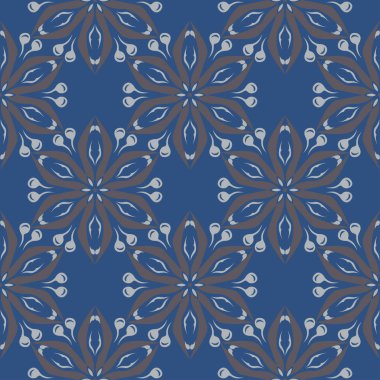 Sorunsuz arka plan. Mavi ve gri çiçek desenli duvar kağıdı, Tekstil ve kumaş için