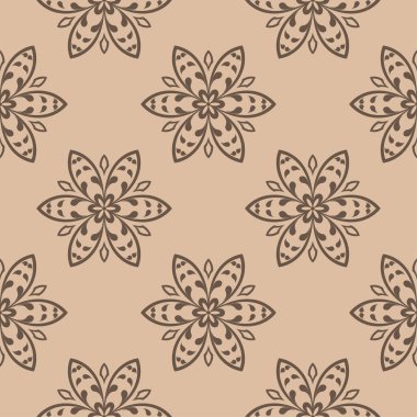 Kahverengi ve bej çiçekli süs. Tekstil ve duvar kağıtları için seamless modeli